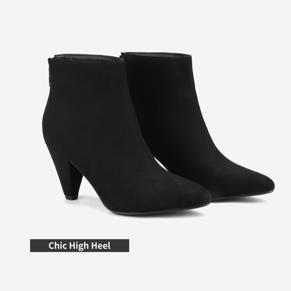 Low Heel Pointed Toe Ankle Booties - BLACK SUEDE - 4